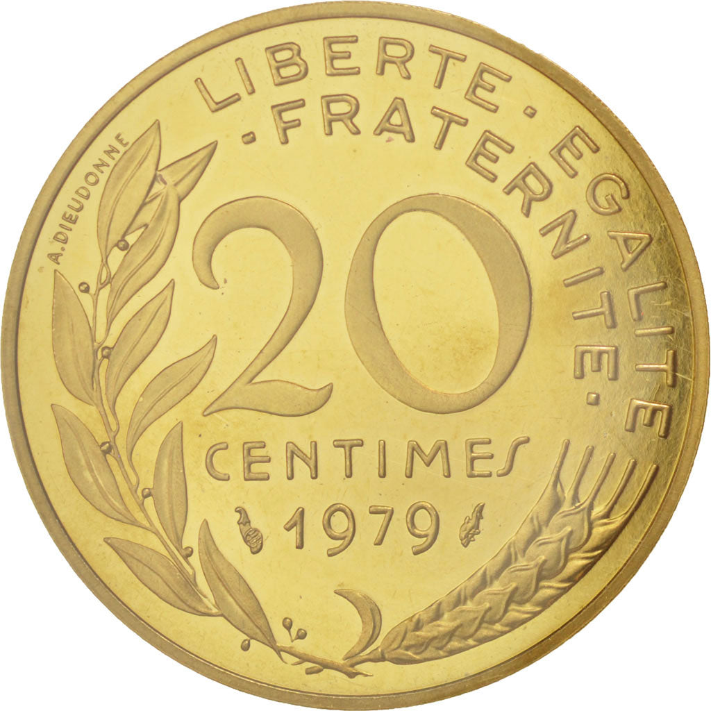 FRANCE, 20 Centimes, 1979, KM #P631, MS(65-70), Aluminum-Bronze, Gadoury...