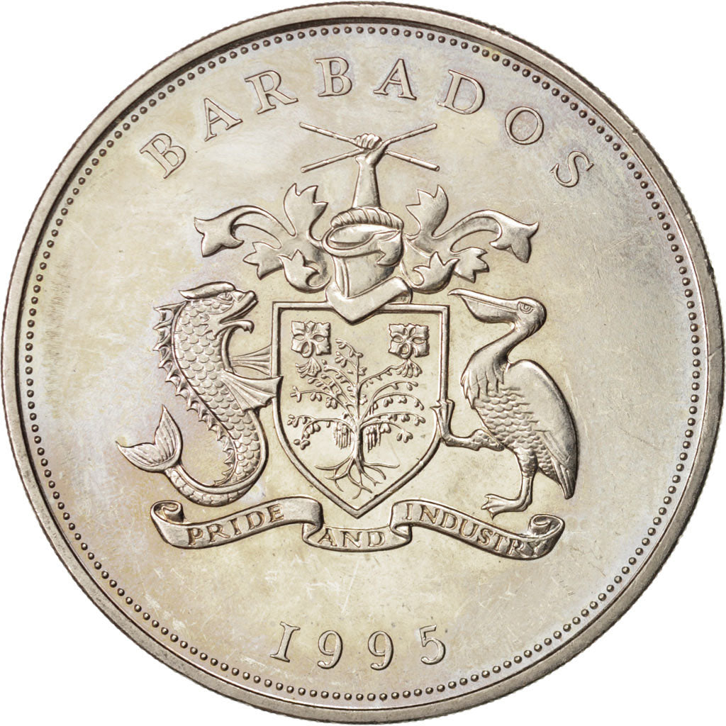 BARBADOS, 5 Dollars, 1995, KM #62, MS(63), Copper-Nickel, 28.62