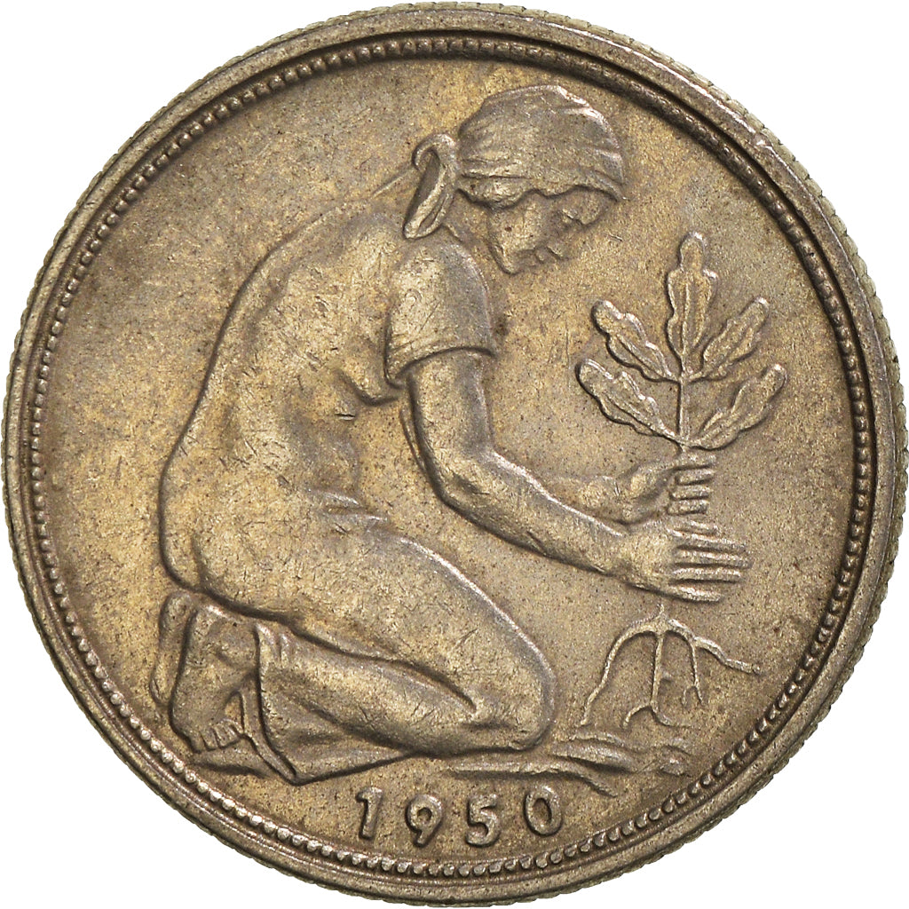 Moneda, ALEMANIA - REPÚBLICA FEDERAL, 50 Pfennig, 1950