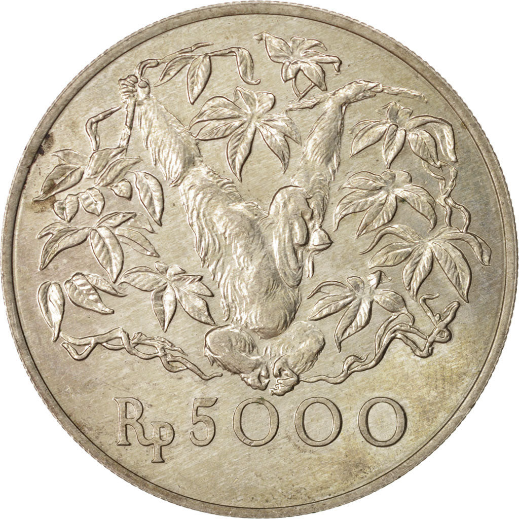 INDONESIA, 5000 Rupiah, 1974, KM #40, AU(55-58), Silver, 42, 31.93