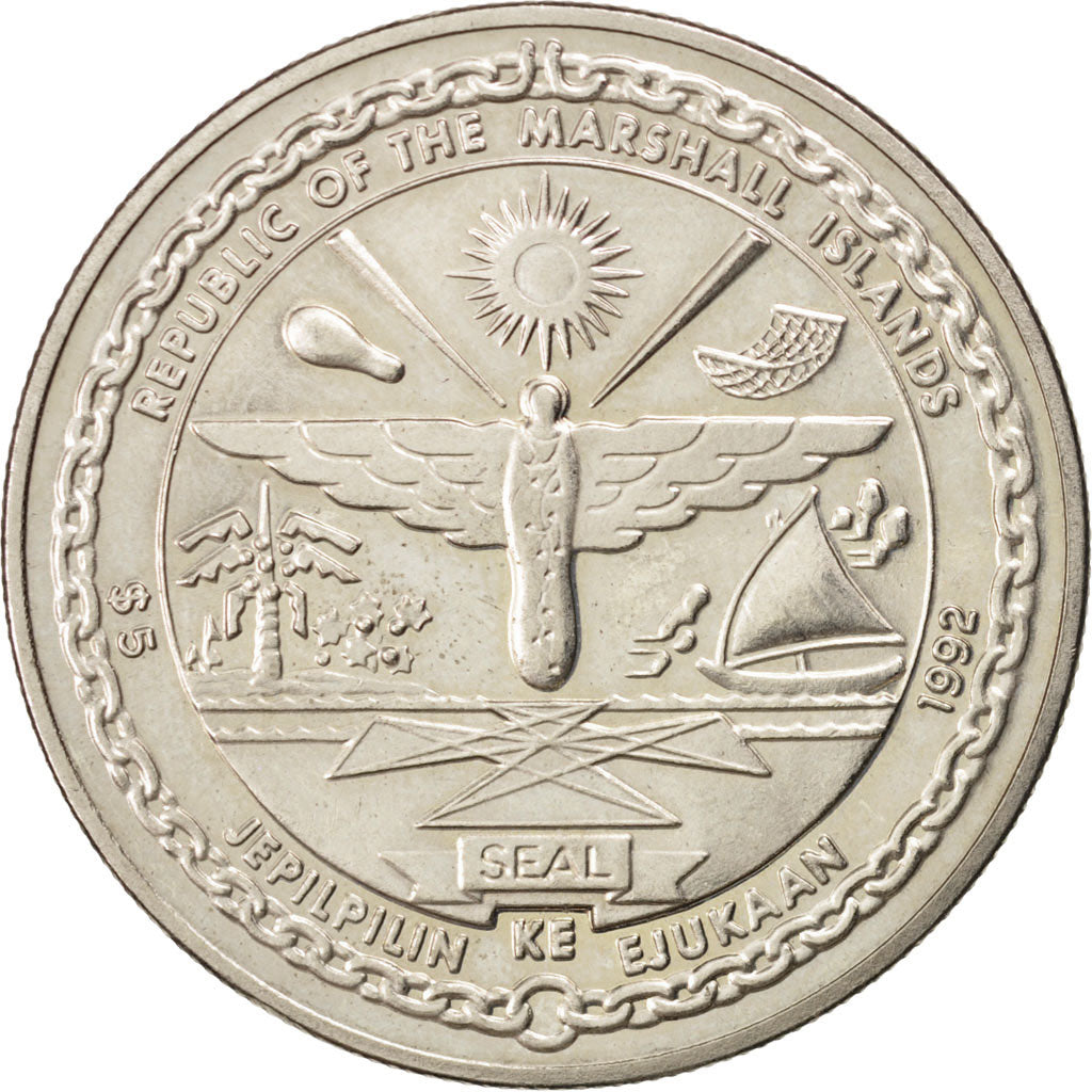 MARSHALL ISLANDS, 5 Dollars, 1992, Roger Williams , KM #81, MS(63),...