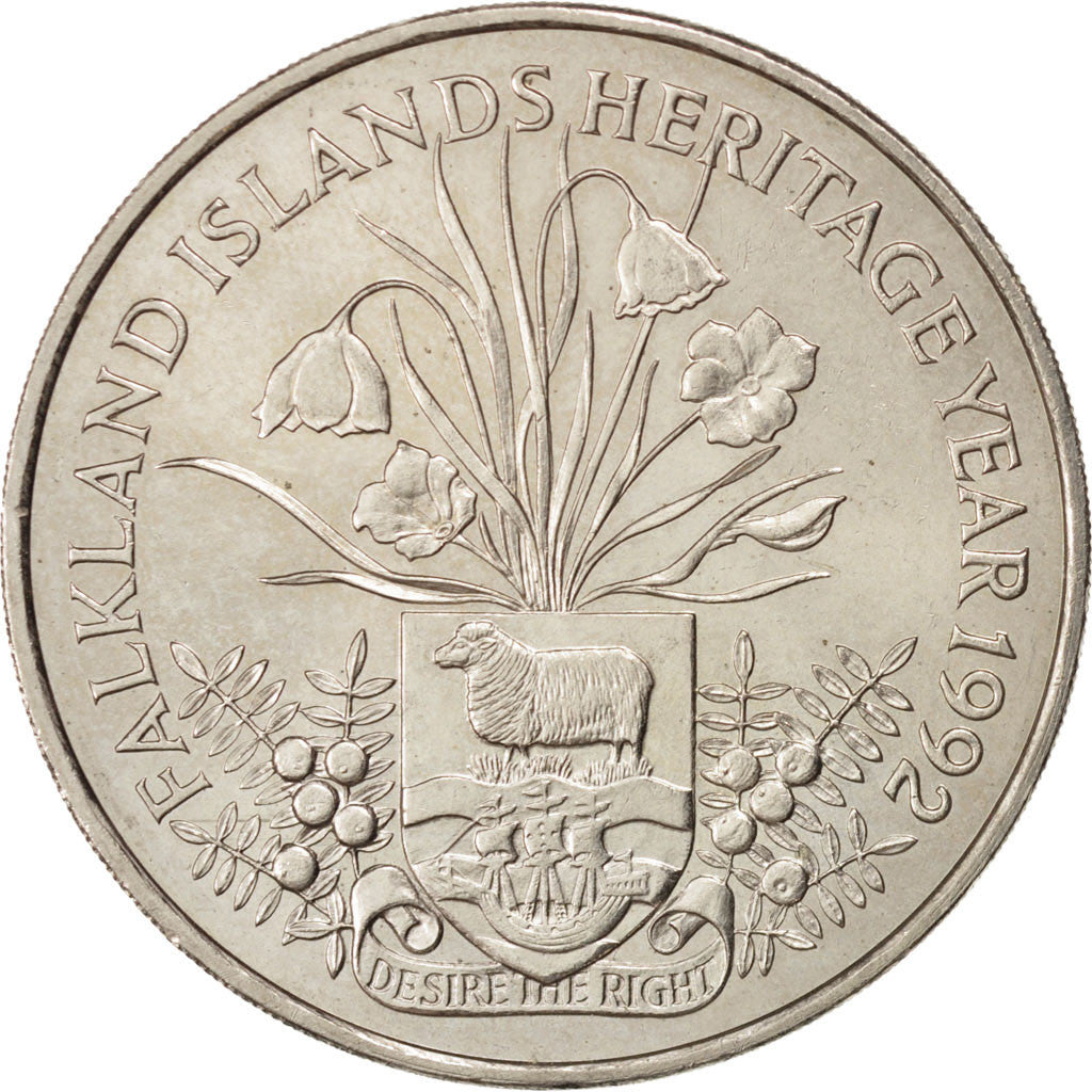 FALKLAND ISLANDS, 2 Pounds, 1992, KM #35, MS(63), Copper-Nickel, 38.61, 28.29