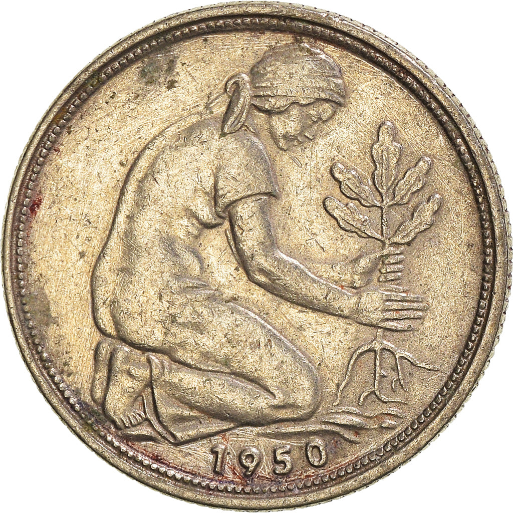 Moneda, ALEMANIA - REPÚBLICA FEDERAL, 50 Pfennig, 1950