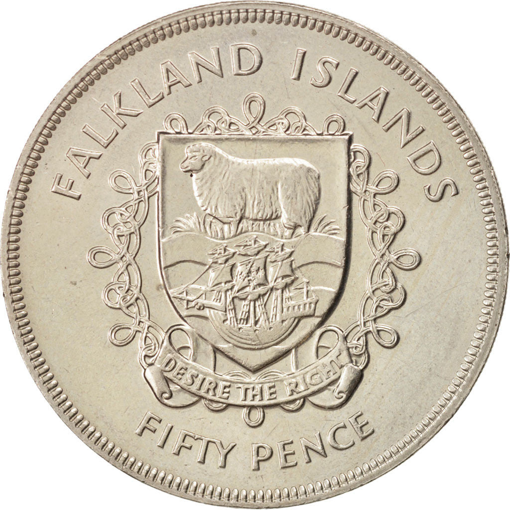 Coin, Falkland Islands, Elizabeth II, 50 Pence, 1977, MS(63), Copper-nickel