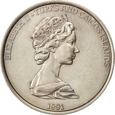 TURKS & CAICOS ISLANDS, 5 Crowns, 1991, KM #75, MS(63), Copper-Nickel, 28.16