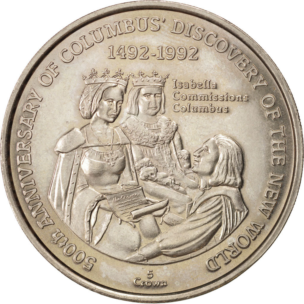 TURKS & CAICOS ISLANDS, 5 Crowns, 1991, KM #75, MS(63), Copper-Nickel, 28.16