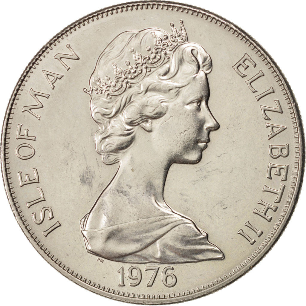 ISLE OF MAN, Crown, 1976, Pobjoy Mint, KM #37, MS(60-62), Copper-Nickel, 38.5,..