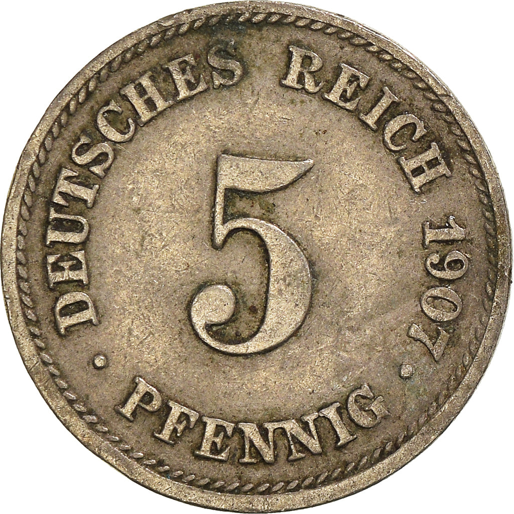 Monnaie, Empire allemand, 5 Pfennig, 1907