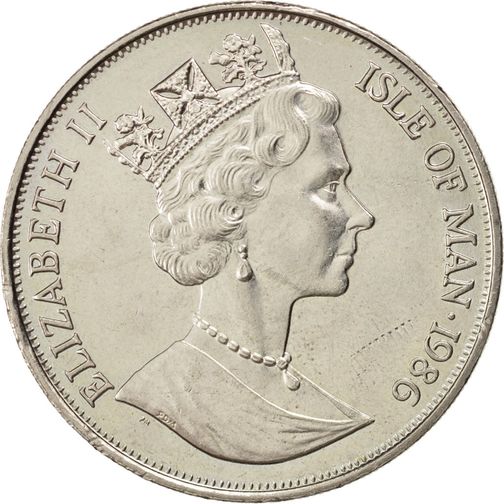 ISLE OF MAN, Crown, 1986, Pobjoy Mint, KM #160, MS(63), Copper-Nickel, 38.5,...