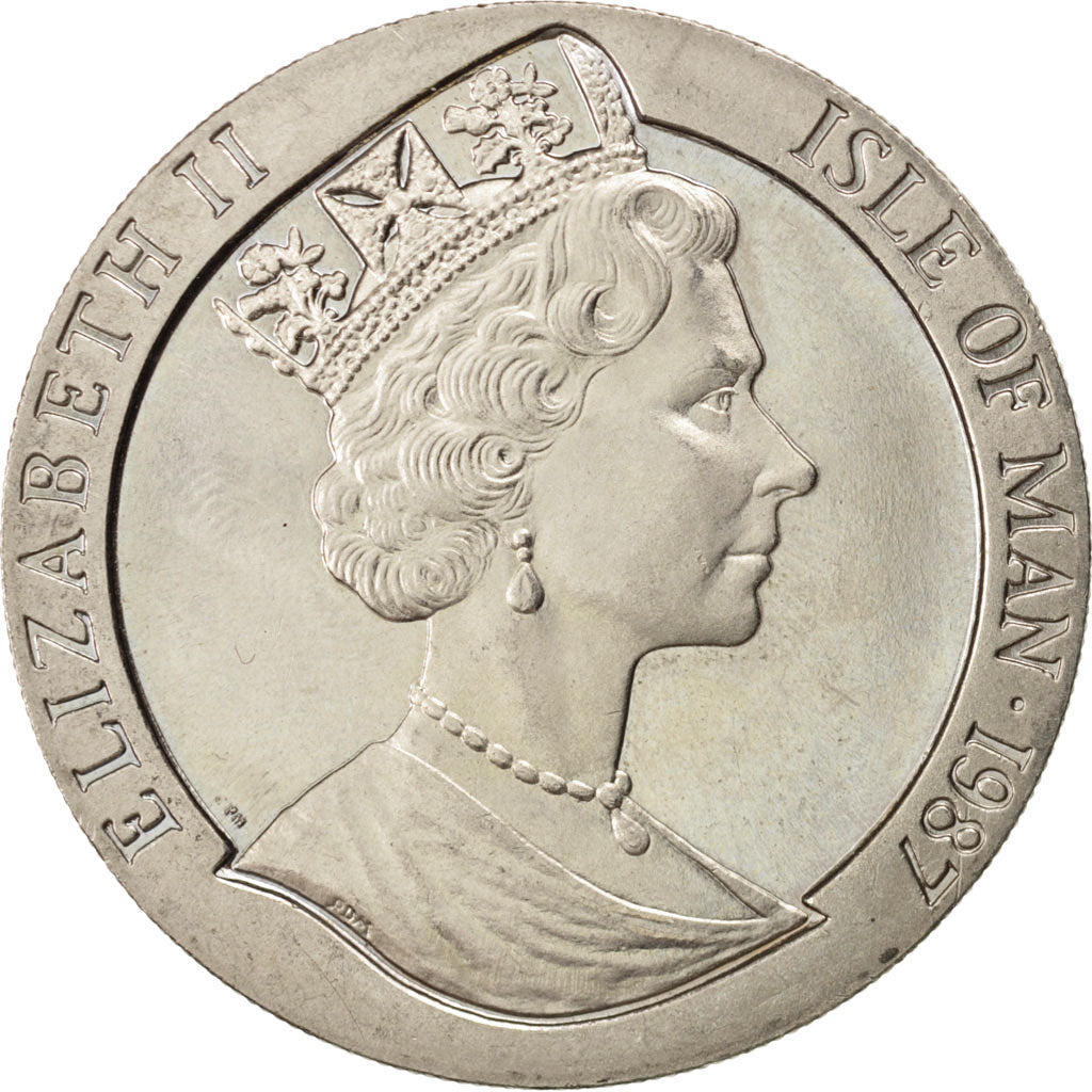 ISLE OF MAN, Crown, 1987, Pobjoy Mint, KM #176, MS(63), Copper-Nickel, 38.5,...