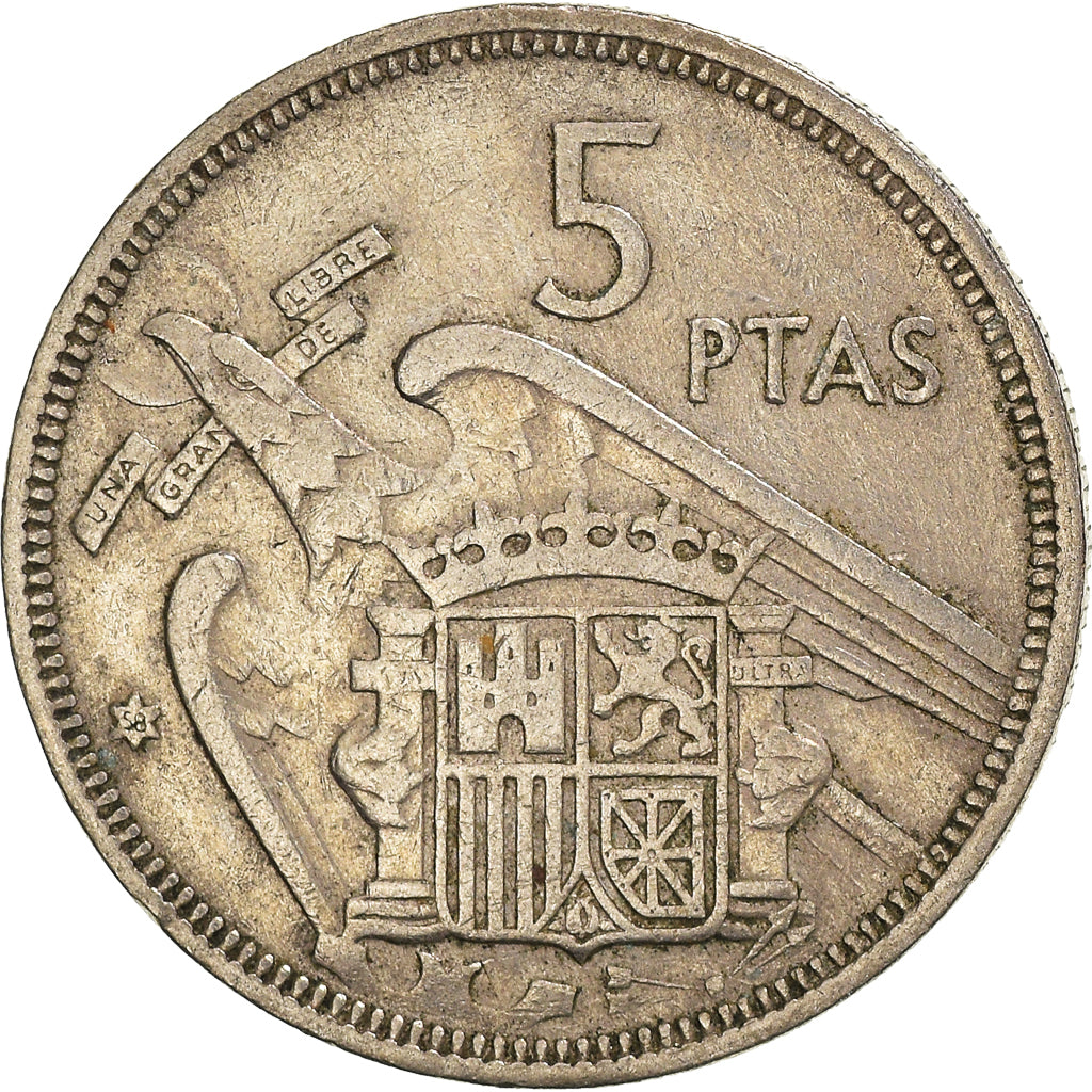Moeda, Espanha, 5 Pesetas, 1957 (58)