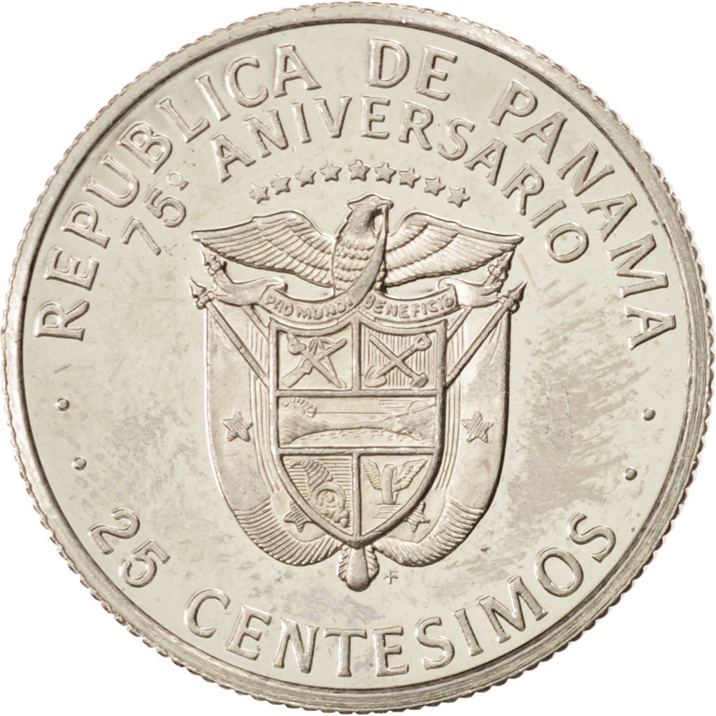 PANAMA, 25 Centesimos, 1978, KM #49, AU(55-58), Copper-Nickel Clad Copper,...