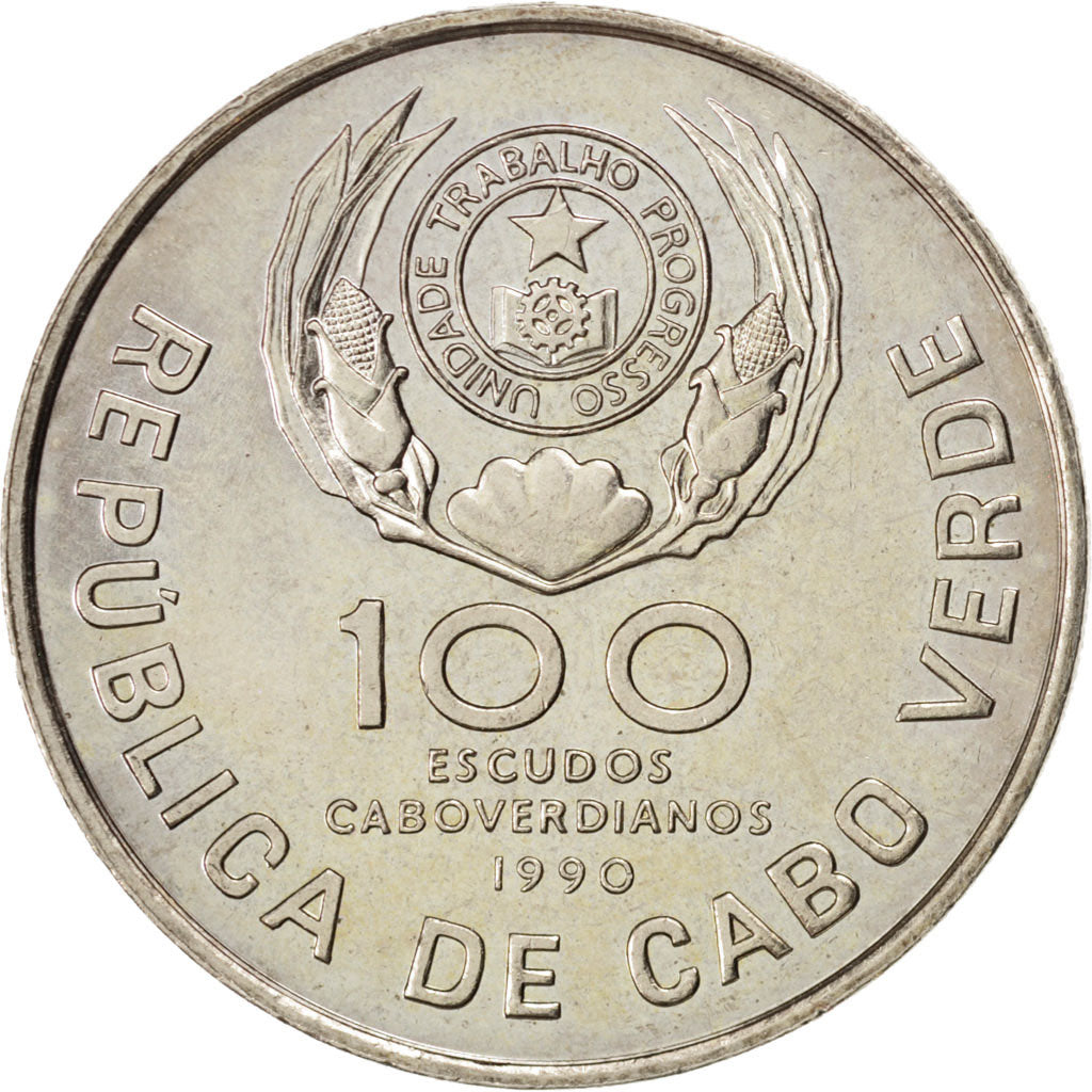 CAPE VERDE, 100 Escudos, 1990, KM #25, MS(63), Copper-Nickel, 19.94