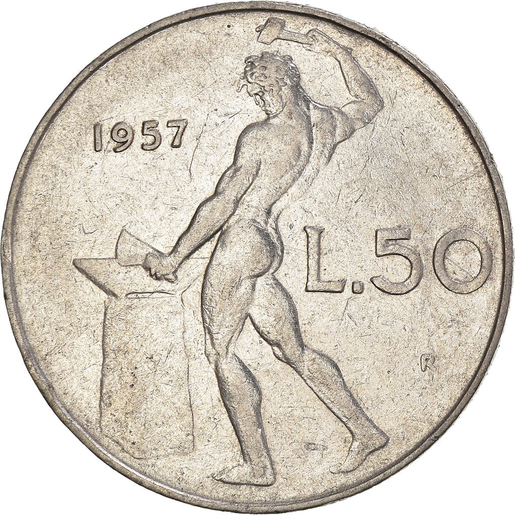 Münze, Italien, 50 Lire, 1957
