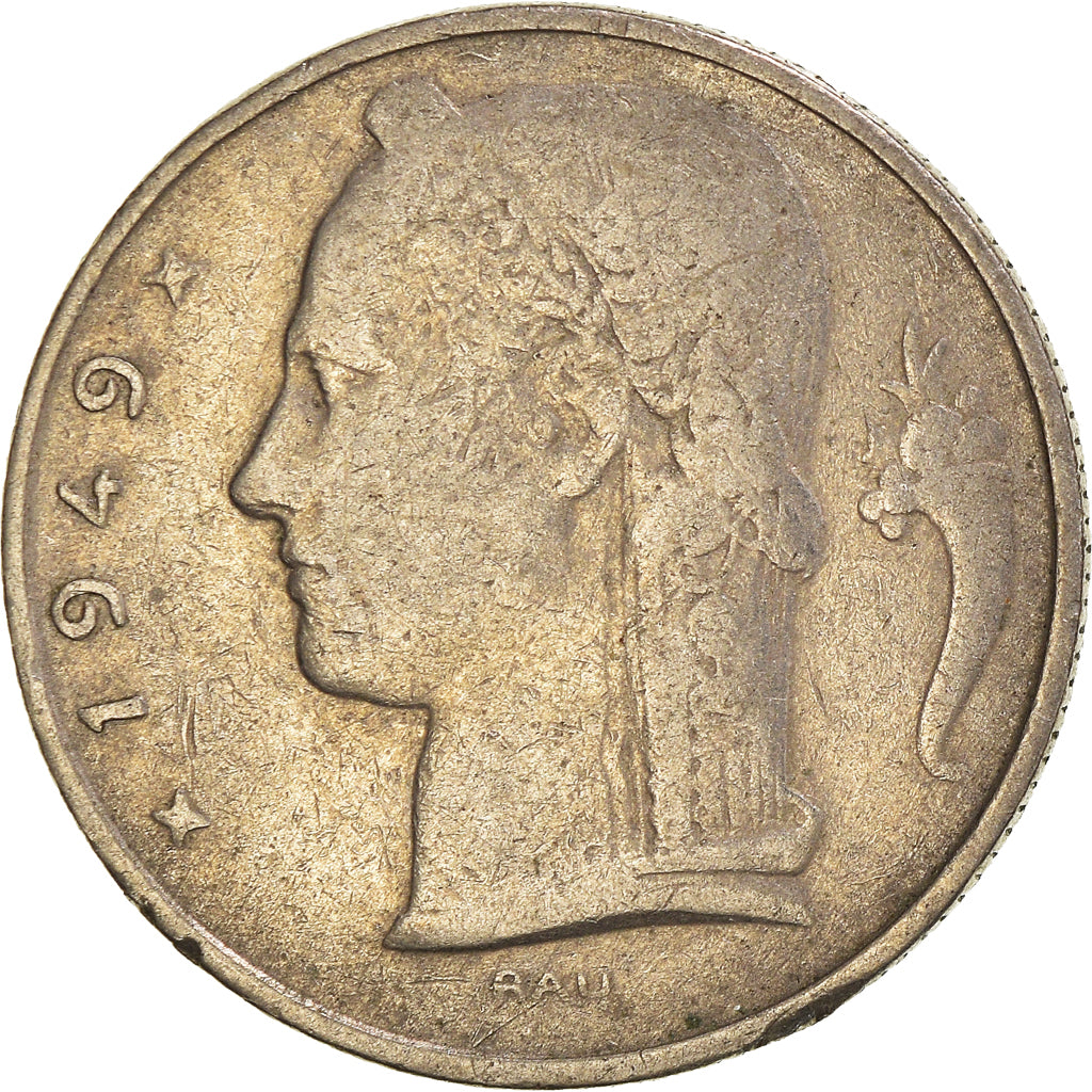 Moeda, Bélgica, 5 Francs, 5 Frank, 1949