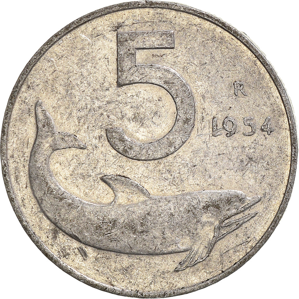 Moeda, Itália, 5 Lire, 1954