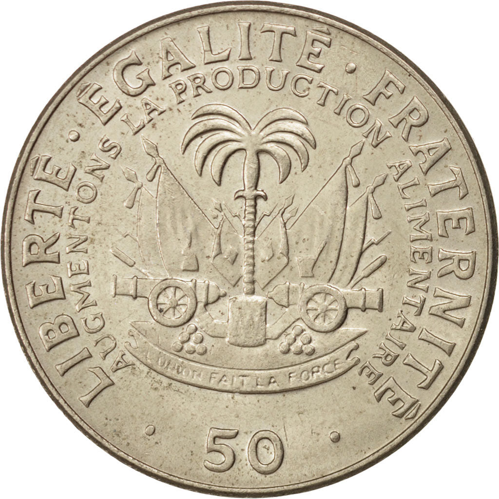 HAITI, 50 Centimes, 1975, KM #101a, MS(60-62), Copper-Nickel-Zinc, 29, 9.66