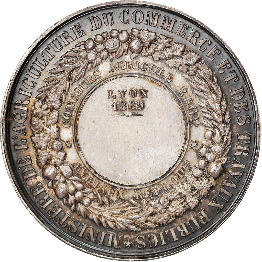 France, Medal, Napoléon III, Concours Agricole de Lyon, 1869, Barre, AU(55-58)