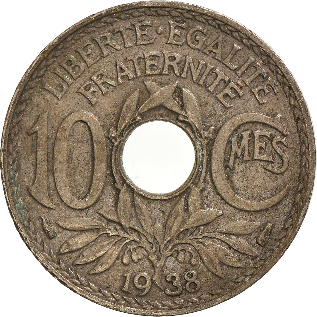 Moeda, França, 10 Centimes, 1938