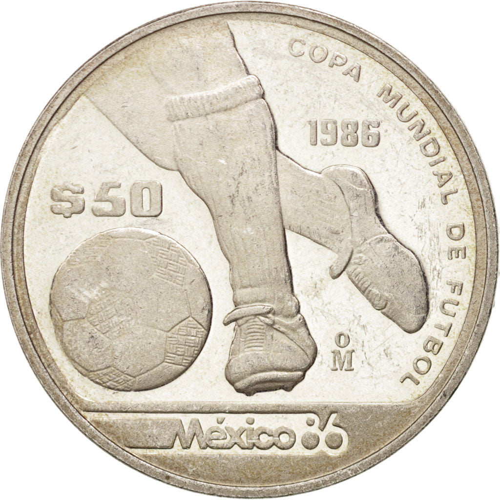 MEXICO, 50 Pesos, 1986, Mexico City, KM #498a, AU(55-58), Silver, 16.82