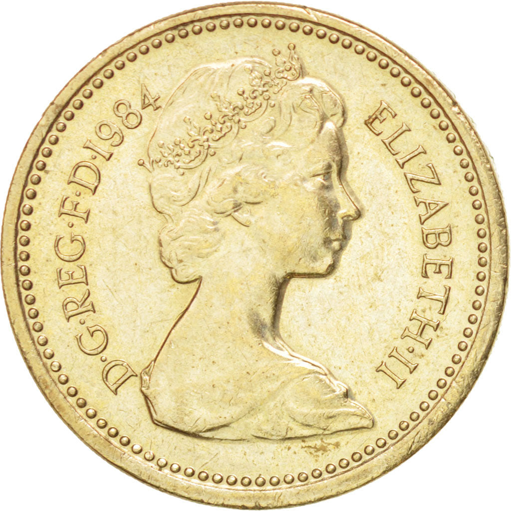 GREAT BRITAIN, Pound, 1984, KM #934, AU(55-58), Nickel-Brass, 22.5, 9.61