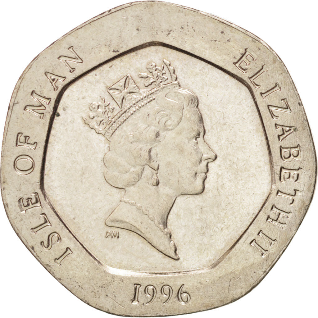 ISLE OF MAN, 20 Pence, 1996, KM #592, AU(55-58), Copper-Nickel, 21.4, 5.00