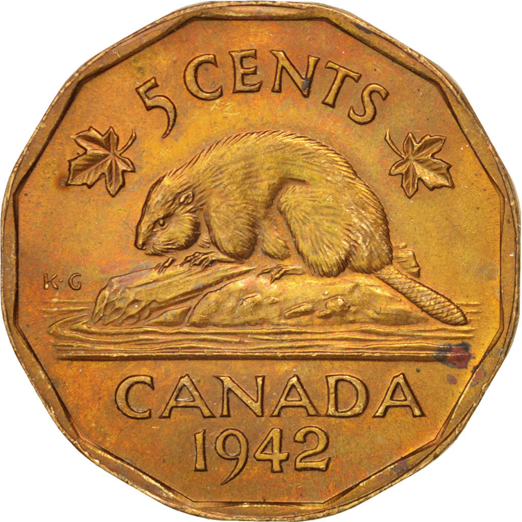 Canada, George VI, 5 Cents, 1942, Ottawa, SPL-, Tombac, KM:39