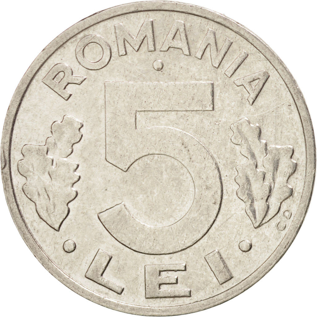 ROMANIA, 5 Lei, 1993, KM #114, EF(40-45), Nickel Plated Steel, 21, 3.36
