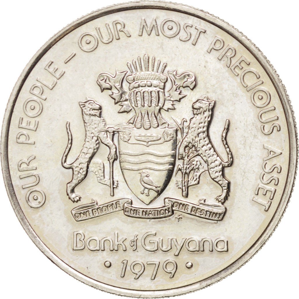GUYANA, 25 Cents, 1979, Franklin Mint, KM #40, MS(63), Copper-Nickel, 21.5, 4.24