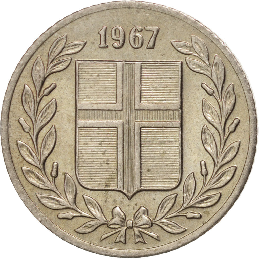 ICELAND, 25 Aurar, 1967, KM #11, MS(60-62), Copper-Nickel, 16, 2.40