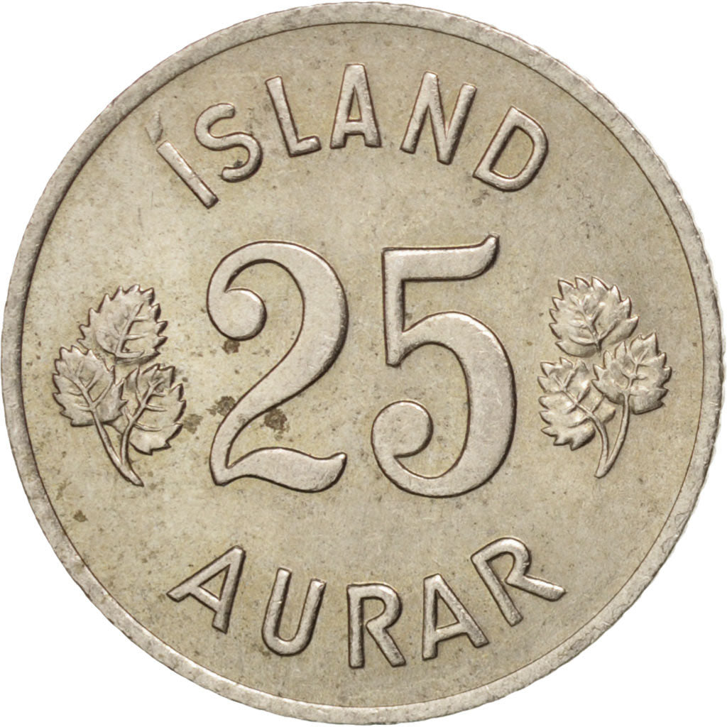ICELAND, 25 Aurar, 1967, KM #11, MS(60-62), Copper-Nickel, 16, 2.40