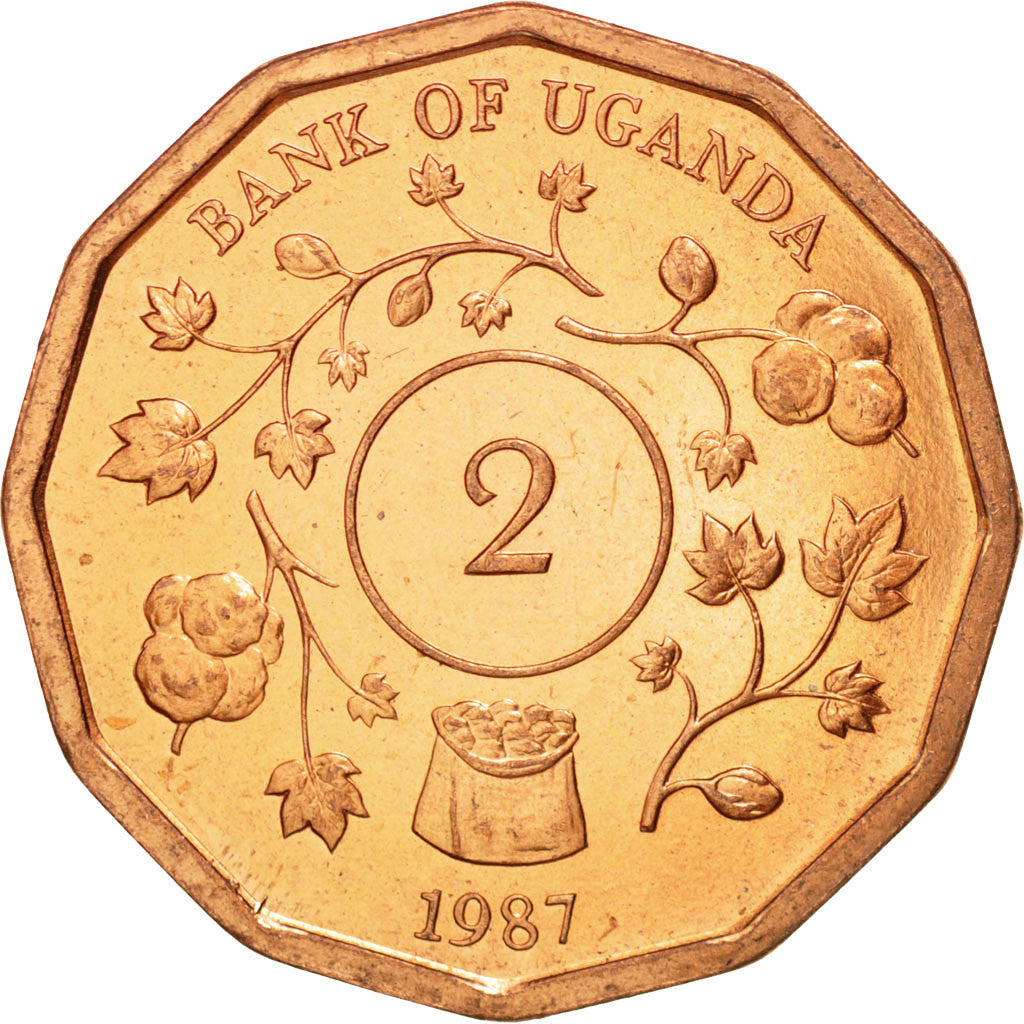 UGANDA, 2 Shillings, 1987, KM #28, MS(60-62), Copper Plated Steel, 24.37, 7.87