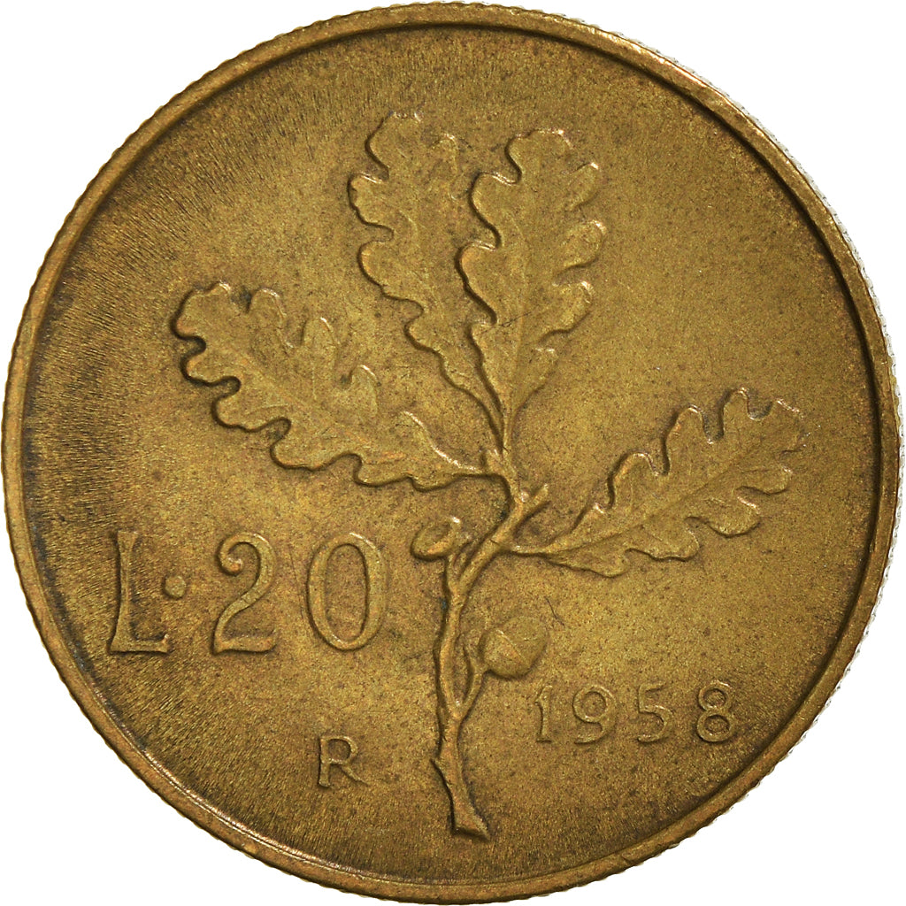 Münze, Italien, 20 Lire, 1958