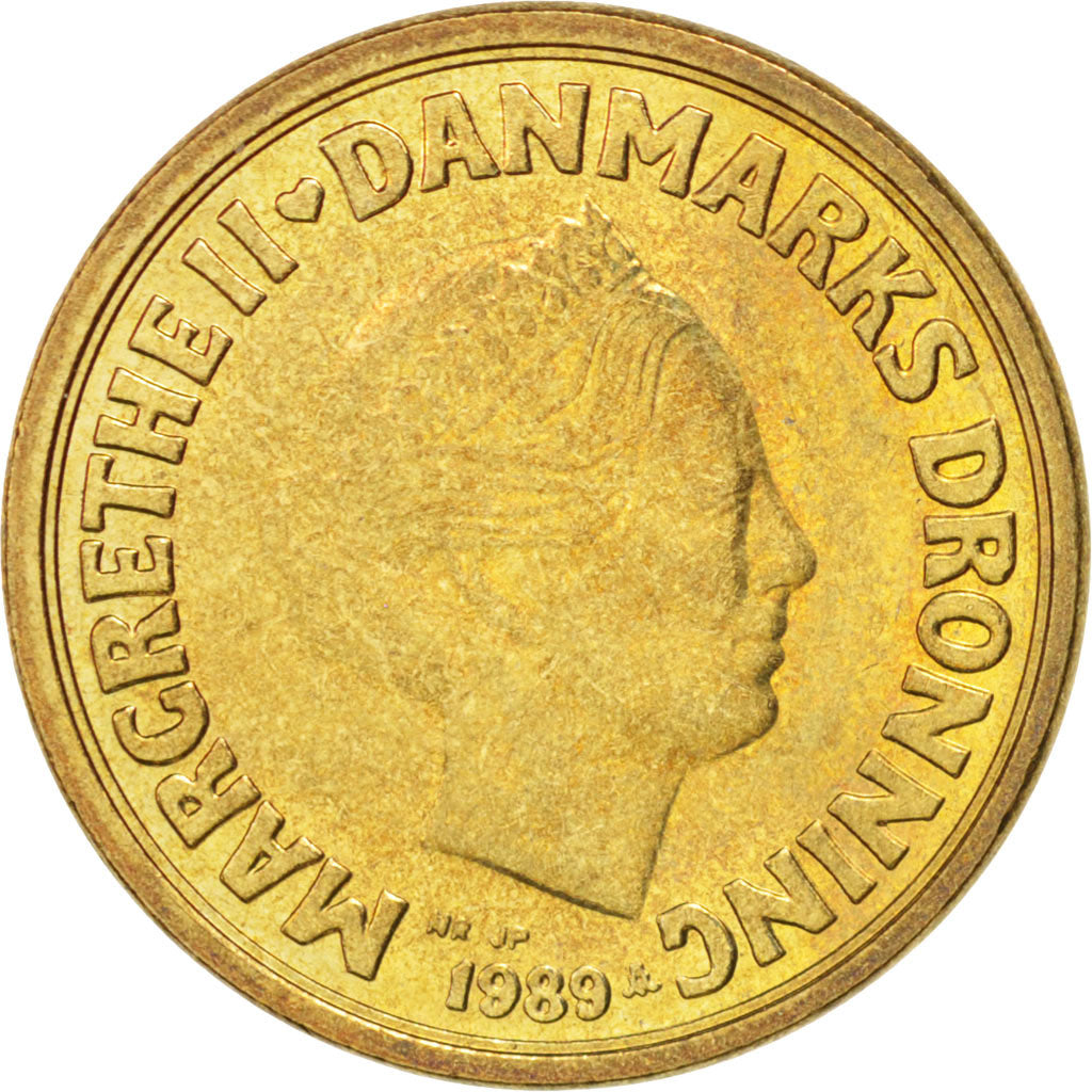 DENMARK, 10 Kroner, 1989, KM #867.1, MS(63), Aluminum-Bronze, 23.35, 7.02