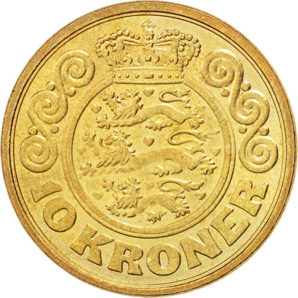DENMARK, 10 Kroner, 1989, KM #867.1, MS(63), Aluminum-Bronze, 23.35, 7.02