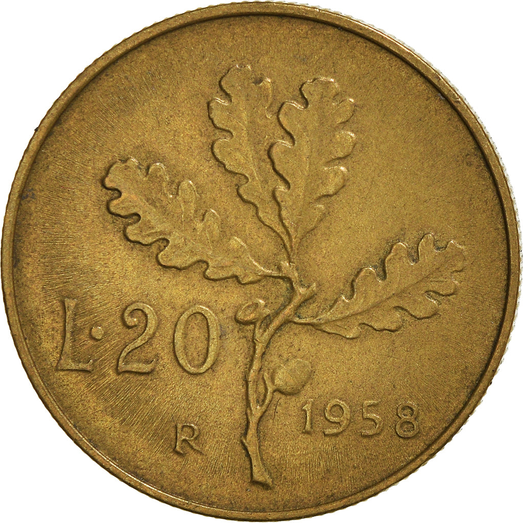 Münze, Italien, 20 Lire, 1958