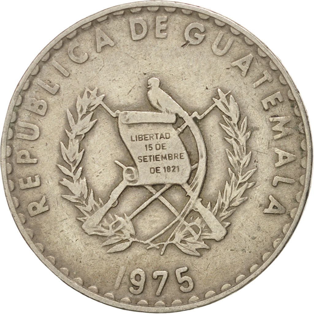 GUATEMALA, 25 Centavos, 1975, KM #272, VF(30-35), Copper-Nickel, 27, 7.73