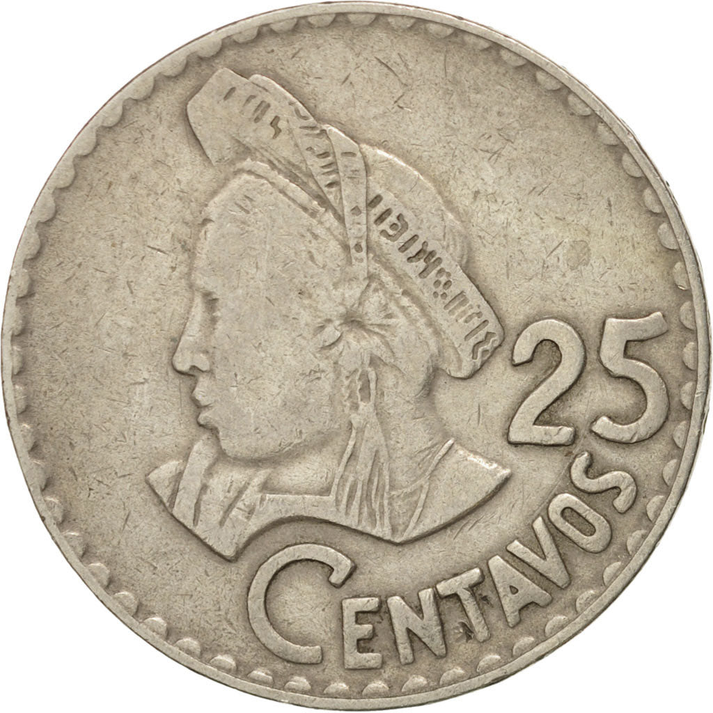 GUATEMALA, 25 Centavos, 1975, KM #272, VF(30-35), Copper-Nickel, 27, 7.73