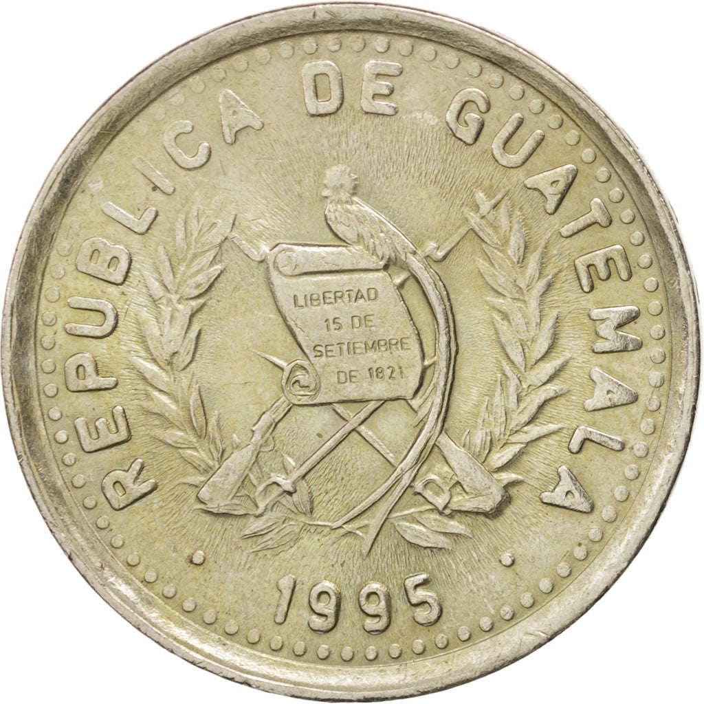 GUATEMALA, 25 Centavos, 1995, KM #278.5, MS(60-62), Copper-Nickel, 27, 7.93