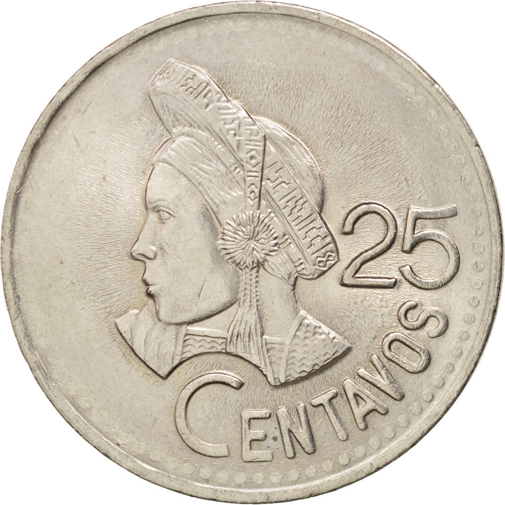 GUATEMALA, 25 Centavos, 1995, KM #278.5, MS(60-62), Copper-Nickel, 27, 7.93