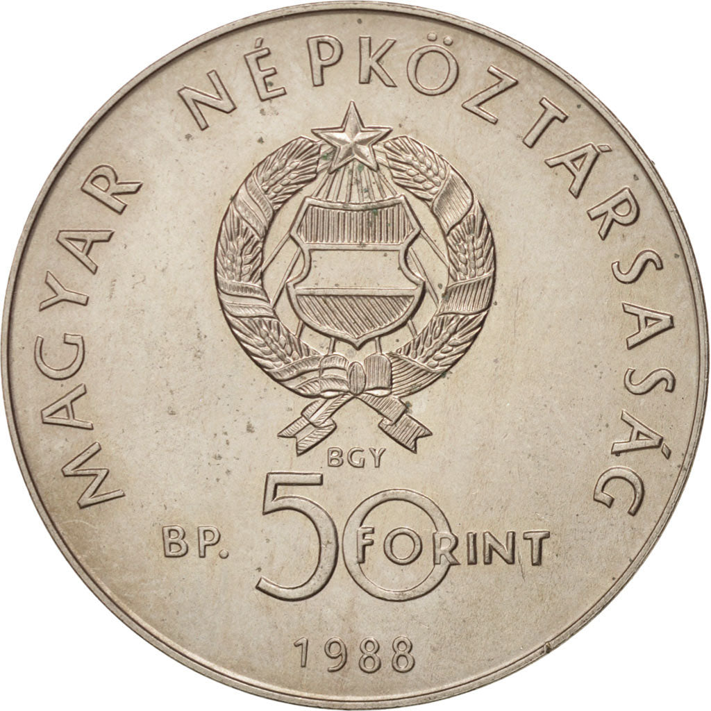 HUNGARY, 50 Forint, Otven, 1988, KM #663, AU(55-58), Copper-Nickel, 11.95