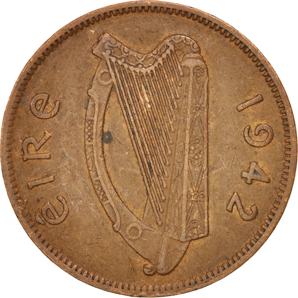 IRELAND REPUBLIC, 1/2 Penny, 1942, KM #10, EF(40-45), Bronze, 25.5, 5.54