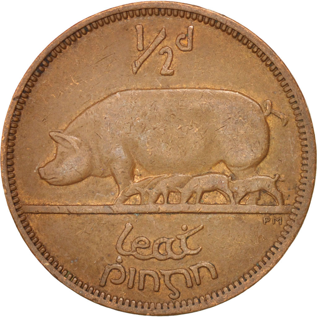 IRELAND REPUBLIC, 1/2 Penny, 1942, KM #10, EF(40-45), Bronze, 25.5, 5.54