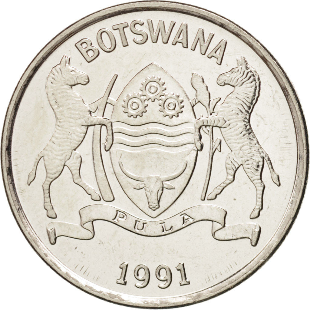 BOTSWANA, 25 Thebe, 1991, KM #6a, MS(63), Nickel Plated Steel, 25, 5.71