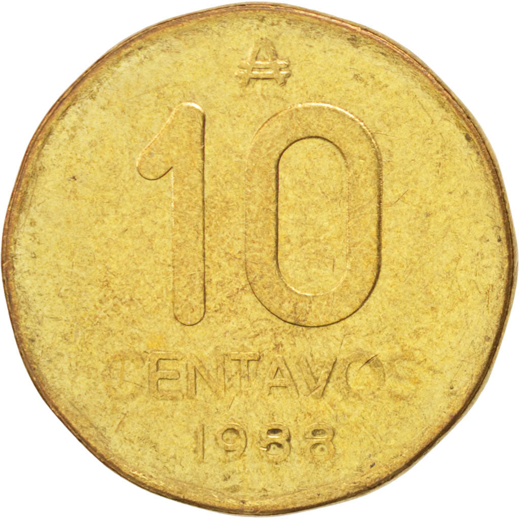 ARGENTINA, 10 Centavos, 1988, KM #98, EF(40-45), Brass, 21.5, 4.42