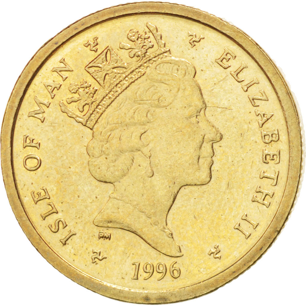 ISLE OF MAN, Pound, 1996, KM #594, AU(55-58), Nickel-Brass, 22.5, 9.35