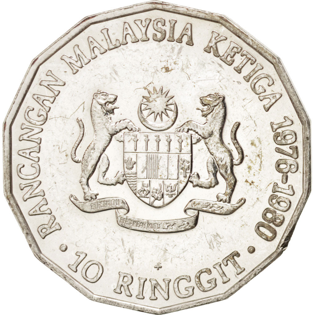 MALAYSIA, 10 Ringgit, 1976, Franklin Mint, KM #17, AU(55-58), Silver, 10.76