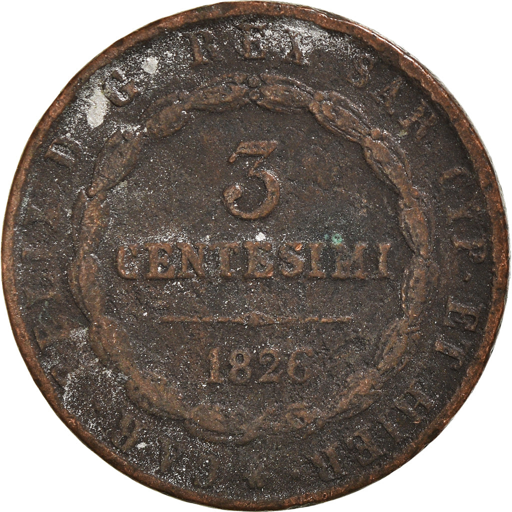 Moneda, Italia, 3 Centesimi, 1826