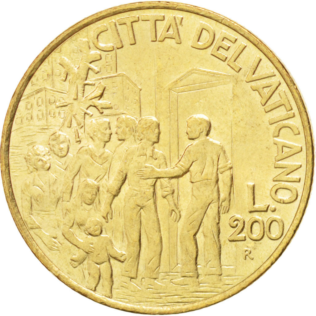 VATICAN CITY, 200 Lire, 1994, KM #256, MS(63), Aluminum-Bronze, 24, 4.98