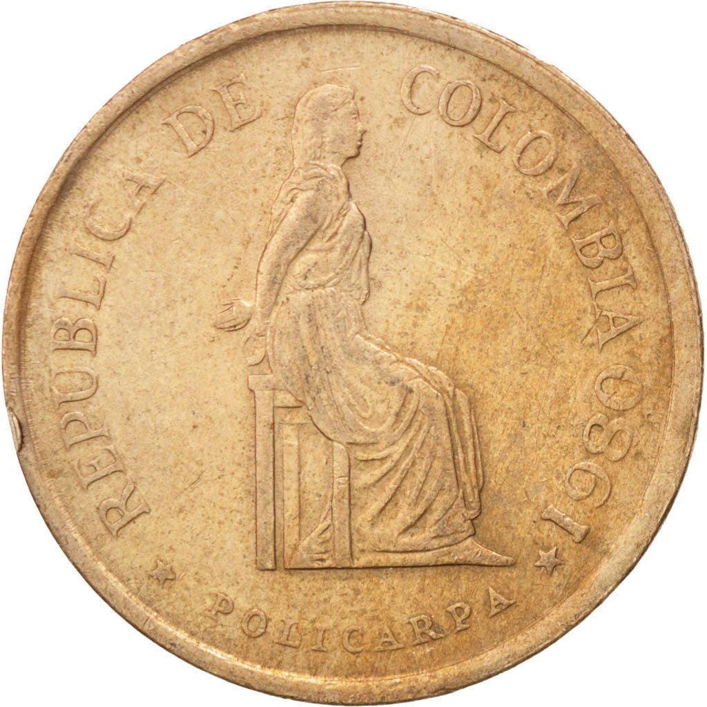 COLOMBIA, 5 Pesos, 1980, KM #268, EF(40-45), Bronze, 26.3, 9.11